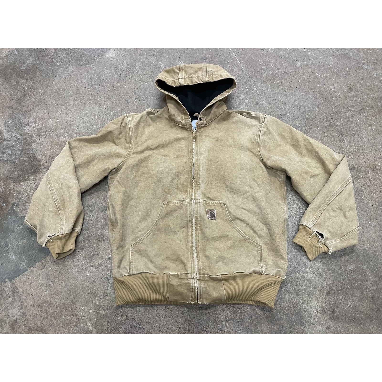 Carhartt Jacket Mens Medium Beige Duck J25 Cml Hooded Canvas Bomber Workwear
